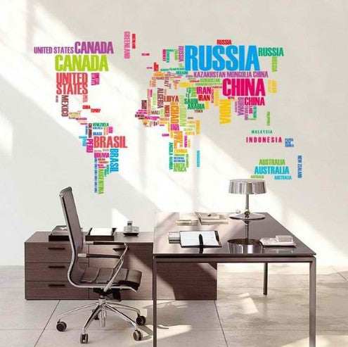 Colorful Letters World Map Wall Stickers