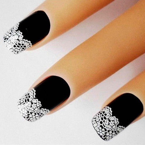 French Art Nail Sticker With White Flower Lace